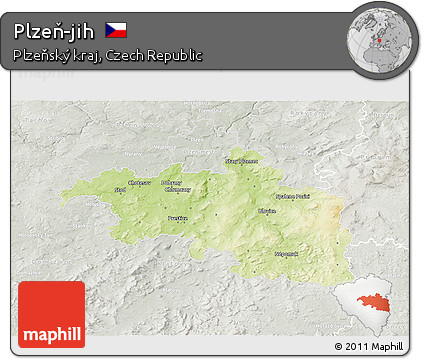 Physical 3D Map of Plzeň-jih, lighten, semi-desaturated