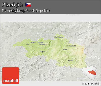 Physical 3D Map of Plzeň-jih, lighten, semi-desaturated