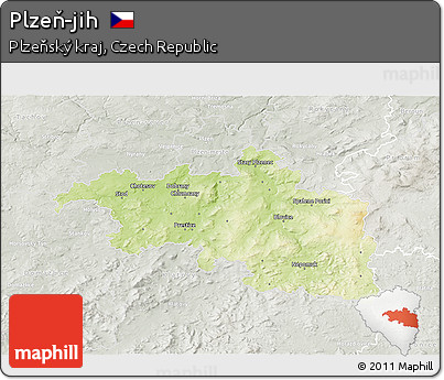 Physical 3D Map of Plzeň-jih, lighten, semi-desaturated