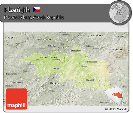 Physical 3D Map of Plzeň-jih, semi-desaturated