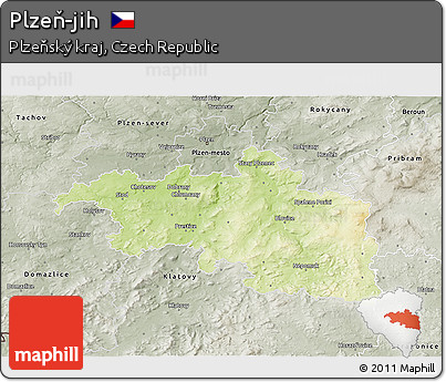 Physical 3D Map of Plzeň-jih, semi-desaturated