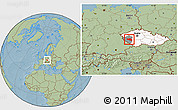 Savanna Style Location Map of Plzeň-jih, highlighted country, highlighted parent region, hill shading