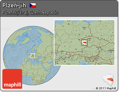 Savanna Style Location Map of Plzeň-jih, highlighted parent region, hill shading