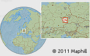 Savanna Style Location Map of Plzeň-jih, highlighted parent region, hill shading