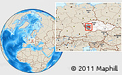 Shaded Relief Location Map of Plzeň-jih, highlighted country, highlighted parent region
