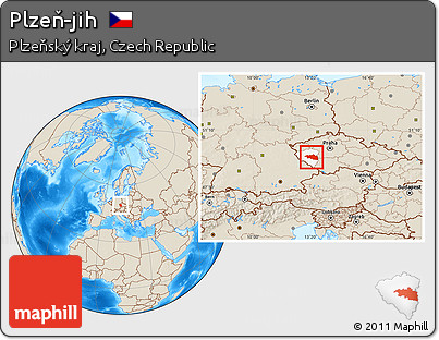 Shaded Relief Location Map of Plzeň-jih, highlighted parent region