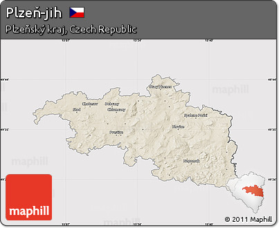 Shaded Relief Map of Plzeň-jih, cropped outside