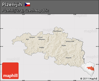 Shaded Relief Map of Plzeň-jih, cropped outside