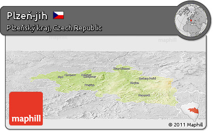 Physical Panoramic Map of Plzeň-jih, lighten, desaturated