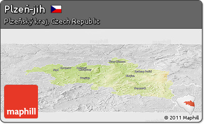Physical Panoramic Map of Plzeň-jih, lighten, desaturated