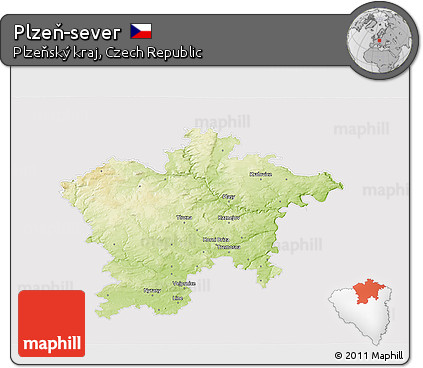 Physical 3D Map of Plzeň-sever, cropped outside
