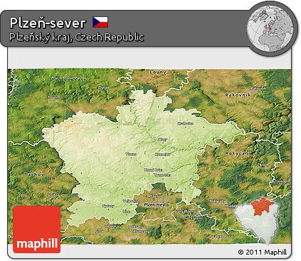 Physical 3D Map of Plzeň-sever, satellite outside