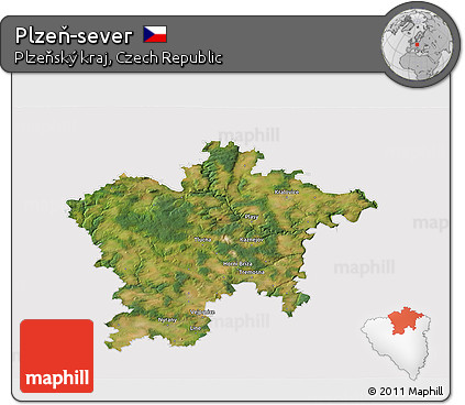 Satellite 3D Map of Plzeň-sever, cropped outside