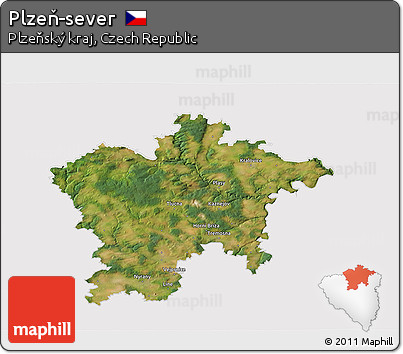 Satellite 3D Map of Plzeň-sever, cropped outside