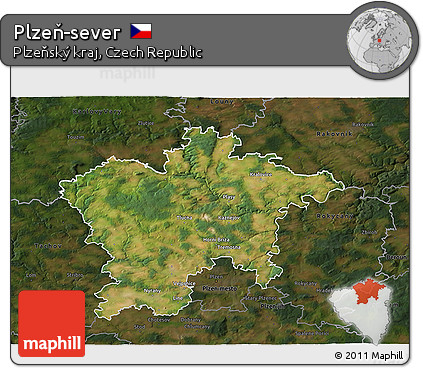 Satellite 3D Map of Plzeň-sever, darken