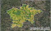 Satellite 3D Map of Plzeň-sever, darken, semi-desaturated