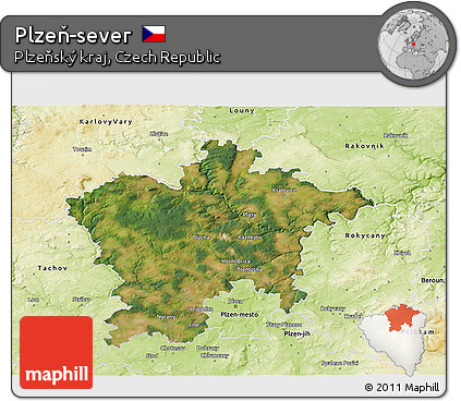 Satellite 3D Map of Plzeň-sever, physical outside