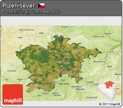 Satellite 3D Map of Plzeň-sever, physical outside