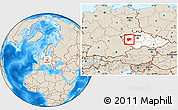 Shaded Relief Location Map of Plzeň-sever, highlighted country