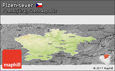 Physical Panoramic Map of Plzeň-sever, darken, desaturated