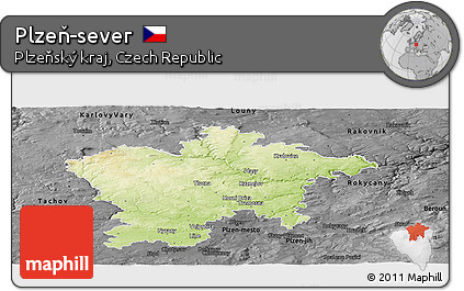 Physical Panoramic Map of Plzeň-sever, darken, desaturated