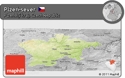 Physical Panoramic Map of Plzeň-sever, desaturated
