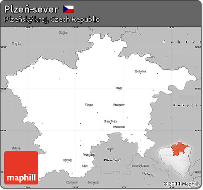 Gray Simple Map of Plzeň-sever