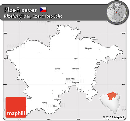 Silver Style Simple Map of Plzeň-sever, cropped outside