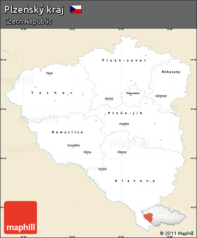 Classic Style Simple Map of Plzeňský Kraj, single color outside