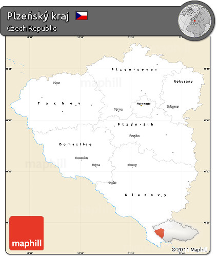 Classic Style Simple Map of Plzeňský Kraj, single color outside