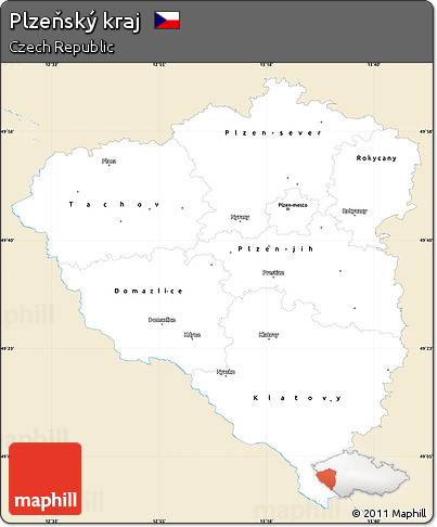 Classic Style Simple Map of Plzeňský Kraj, single color outside