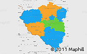 Political Simple Map of Plzeňský kraj, single color outside, borders and labels