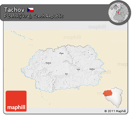 Classic Style 3D Map of Tachov, single color outside