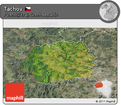 Satellite 3D Map of Tachov, semi-desaturated