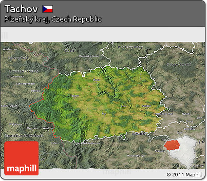 Satellite 3D Map of Tachov, semi-desaturated