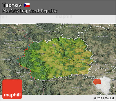 Satellite 3D Map of Tachov, semi-desaturated