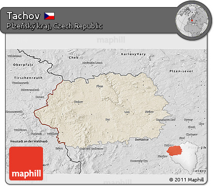 Shaded Relief 3D Map of Tachov, desaturated