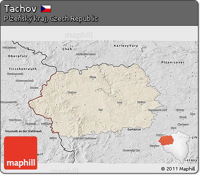Shaded Relief 3D Map of Tachov, desaturated