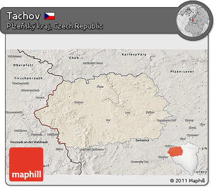 Shaded Relief 3D Map of Tachov, semi-desaturated