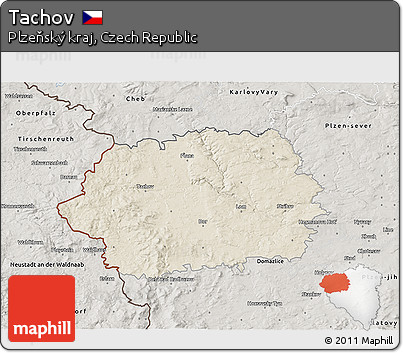 Shaded Relief 3D Map of Tachov, semi-desaturated