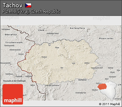 Shaded Relief 3D Map of Tachov, semi-desaturated
