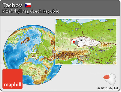 Physical Location Map of Tachov, highlighted country, highlighted parent region, within the entire country