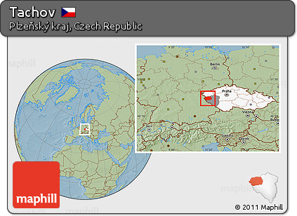 Savanna Style Location Map of Tachov, highlighted country, highlighted parent region, hill shading
