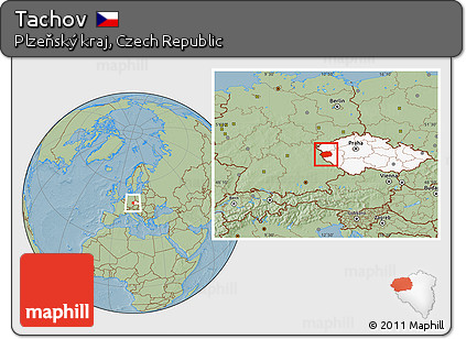 Savanna Style Location Map of Tachov, highlighted country, hill shading