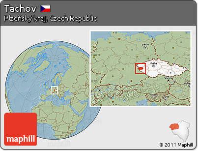 Savanna Style Location Map of Tachov, highlighted country, hill shading