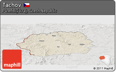 Shaded Relief Panoramic Map of Tachov, lighten, semi-desaturated