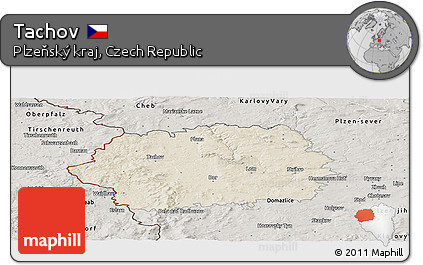 Shaded Relief Panoramic Map of Tachov, semi-desaturated