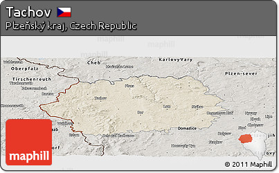 Shaded Relief Panoramic Map of Tachov, semi-desaturated
