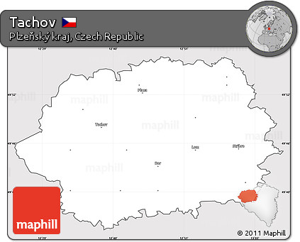 Silver Style Simple Map of Tachov, cropped outside