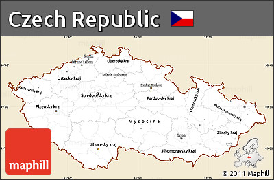 Classic Style Simple Map of Czech Republic, single color outside